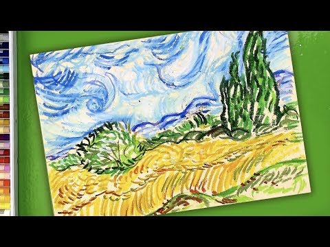 Видео: Рисуем ПЕЙЗАЖ копируя ВАН ГОГА для детей масляной пастелью
