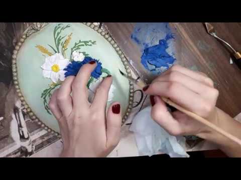 Видео: Скульптурная живопись "Васильки и ромашки"