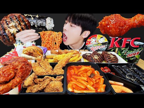 Видео: АСМР МУКБАНГ | жареная лапша, Cheetos, жареный цыпленок, сырная палочка, круглосуточный магазин, KFC