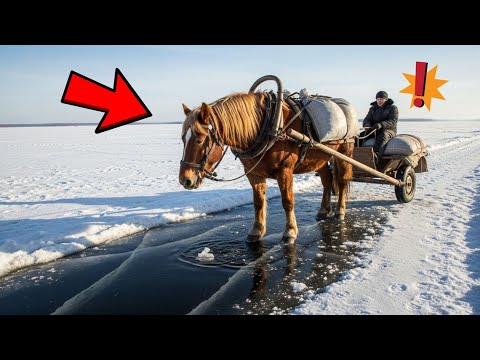 Видео: Конь почуял трещину на льду — и остановил повозку
