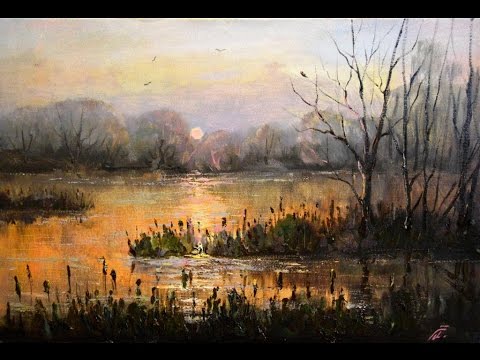 Видео: Картина закат масляными красками. Дмитрий Ревякин.