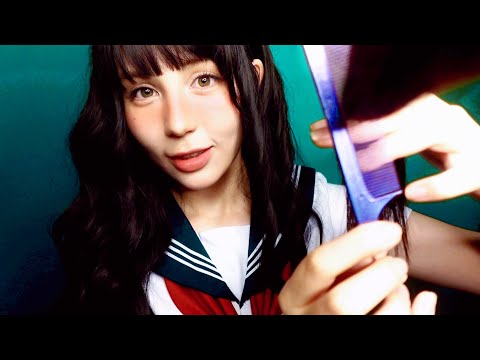 Видео: (SUB) Японский ASMR Девушка, сидящая позади вас в классе, играет с вашими волосами