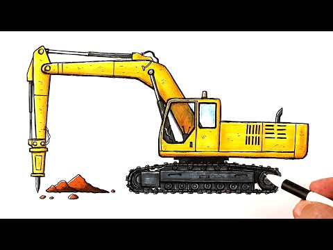 Видео: Как нарисовать Экскаватор с отбойным молотком