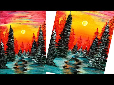 Видео: Как нарисовать зимний лес, пейзаж. Зимний пейзаж гуашью. Правополушарное рисование. Зима.