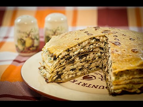 Видео: Блинный пирог с курицей и грибами