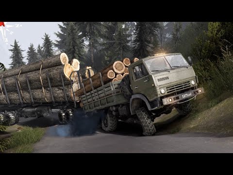 Видео: Перегруз на прицепе Лесовоза. КамАЗ 4310. Spintires