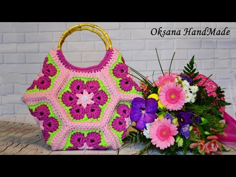 Видео: Сумка крючком из трикотажной пряжи. Bag crochet