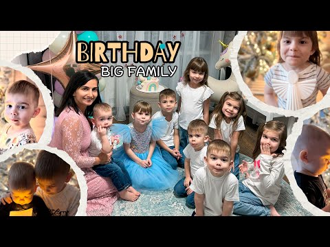Видео: Многодетная семья || День рождения Альмочки || Пошив платья от папы || Новогодние декорации