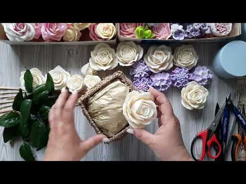 Видео: Плетеное кашпо с розами и гортензиями. #мыло#мыльные_цветы#ручная_работа#букет_из_мыла#soap#