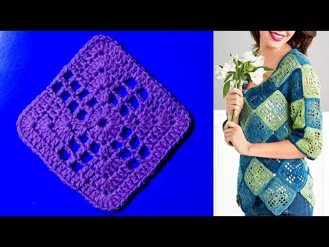 Видео: Пуловер из квадратных мотивов крючком. (для начинающих).