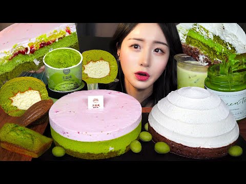 Видео: Зеленый десерт еда Чизкейк Торт ASMR Мукбанг 💚 Мороженое ㅣGreen Dessert Cake Mukbang