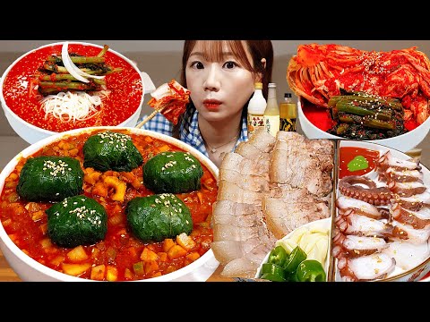 Видео: Sub)Real Mukbang-Варёная свинина и осьминог🐙 Острая холодная лапша🍜Корейский традиционный ликёр🍶АSMR