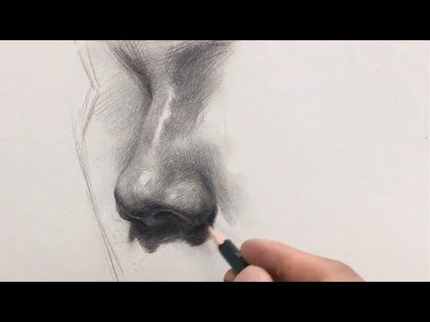 Видео: Учимся рисовать красивый нос угольным карандашом
