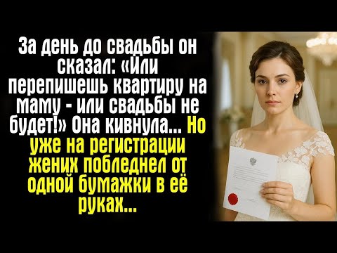 Видео: За день до свадьбы он сказал: «Или перепишешь квартиру на маму — или свадьбы не будет!» Она...