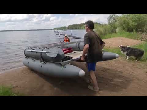 Видео: Двухместный вёсельно - моторный катамаран Мастеркат К-35.