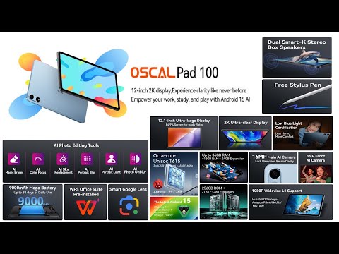Видео: Обзор планшета Oscal,Blackview,Pad 100,12GB,8GB,36GB,24GB,планшет,256GB,распаковка,Unisoc,T615