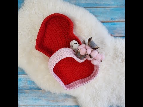 Видео: Корзинка-сердечко из трикотажной пряжи Нитка