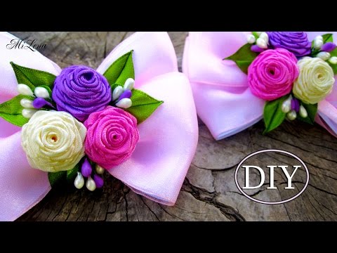 Видео: Бантики с Розами, МК / DIY Ribbon Bows with Rolled Roses