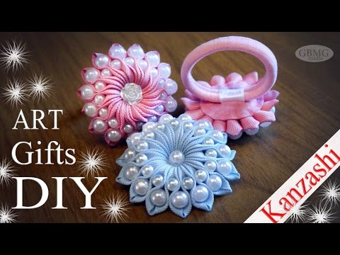 Видео: Канзаши. Красивая Art резинка для волос и брошь. Рукоделие. МК. DIY. Hand Made. Art. Kanzashi.