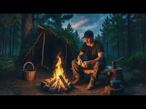 Видео: 3 дня в одиночестве в лесу. Убежище, каменная печь, хлеб, корзина, щербет