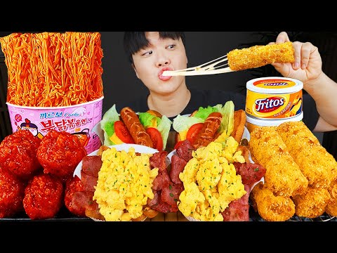 Видео: ASMR MUKBANG | СЫРНЫЙ ТОСТ, Сырная палочка, Огненная лапша, жареная курица рецепт блюда принимать