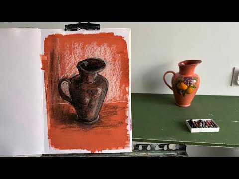 Видео: 🎨 Зарисовка кувшина соусом на фоне из гуаши 🏺