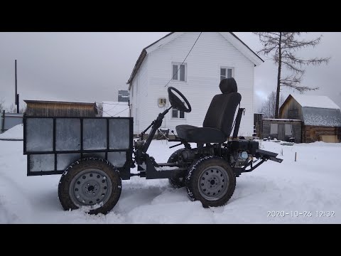 Видео: Минитрактор переломка 4×4 с кузовом как у т-16. Итоговое видео, размеры мт-1. Homemade Mini tractor.