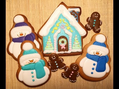 Видео: Имбирные пряники Роспись Айсинг Пряничный домик и снеговик