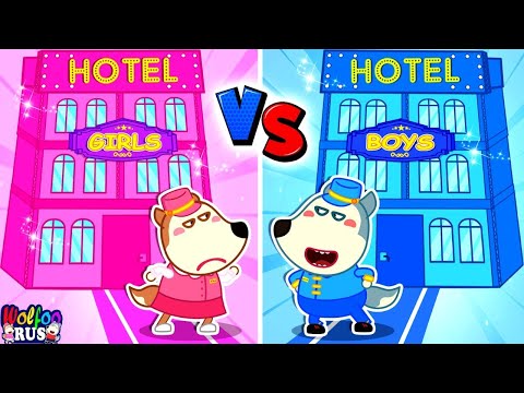 Видео: Синий Отель vs Розовый Отель | Вулфу играет в игрушечный отель | Wolfoo Russian