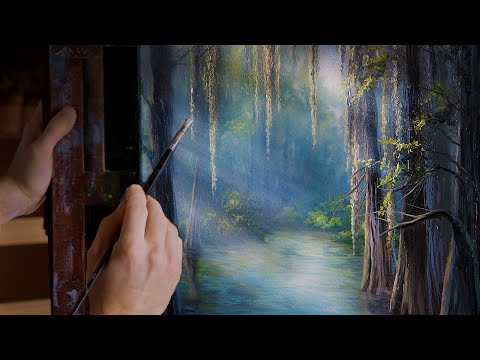 Видео: Солнечный свет сквозь болото — демонстрация масляной живописи