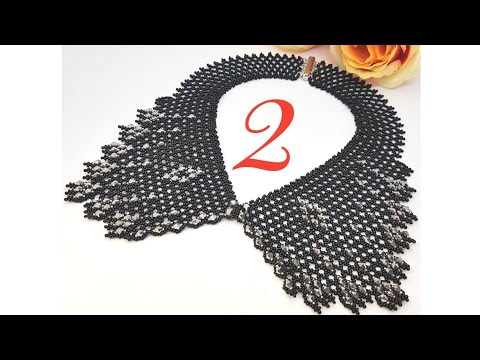 Видео: Necklace/Beaded Necklace/Beaded Black Necklace/Колье из бисера/Колье из бусин и бисера/Как сделать/2