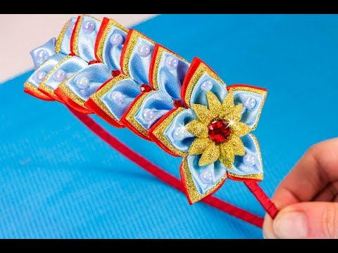 Видео: Веточка из лент на ободке.Ободок Канзаши мастер-класс. Мария Калугина.