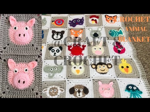 Видео: Свинья крючком/Схема вязания крючком одеяла/Одеяло крючком с животными/Часть:25