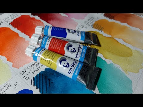 Видео: Акварель Van Gogh, 16 цветов. Вскрытие, выкраска, смеси, первое впечатление