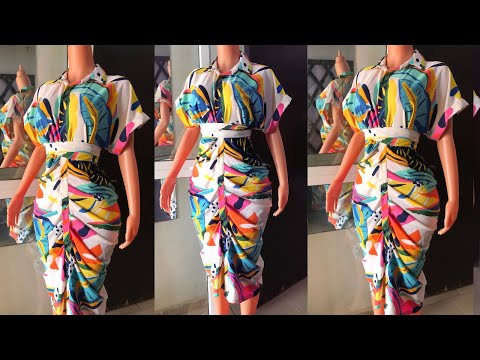 Видео: Как кроить и шить модное платье-рубашку с драпировкой, воротником и рукавами «летучая мышь» | Мас...