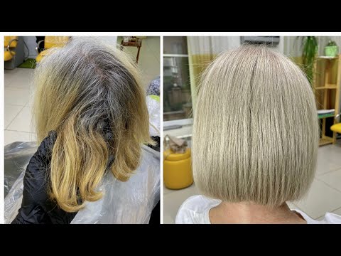 Видео: Бежевый блондин,  без обесцвечивания из седых волос и отросшего блонда. Платиновый блонд