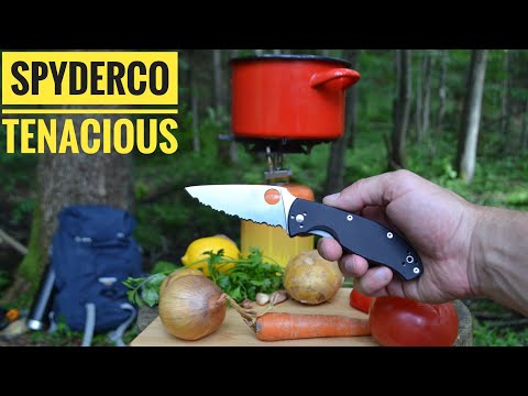 Видео: Нож Spyderco Tenacious Serrated кухонный тест / test