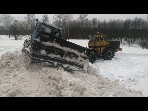 Видео: Дт-75 казахстан, К-700 кировец.Буртуем снег на лето, такого вы точно не видели!!!