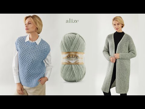 Видео: Ажурный кардиган с пряжей Alize Angora Gold