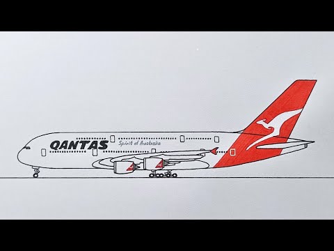 Видео: Простое руководство по рисованию самолёта Airbus A380 Qantas Airlines