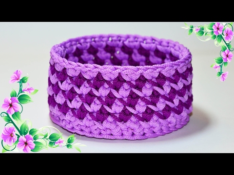 Видео: МК Корзина крючком из трикотажной пряжи. Basket crochet DIY