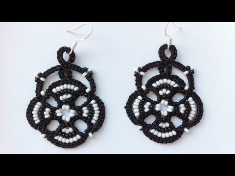 Видео: Черно белые серьги фриволите с бисером вязанные иглой мастер класс для начинающих.