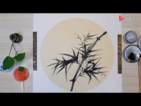 Видео: Традиционная картина кисти Бамбук художника Лу Цюгуо