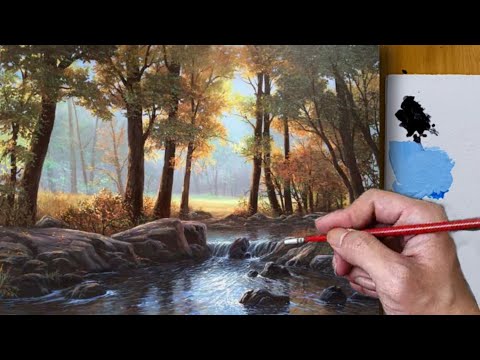 Видео: Акриловые краски / Как нарисовать водопад, озеро и скалы в пейзаже