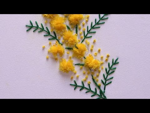 Видео: Ручная вышивка: цветы мимозы