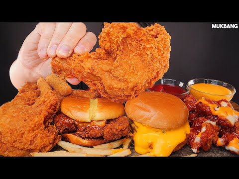 Видео: жареный цыпленок и бургер FRIED CHICKEN 🍗 McDonald's BURGER 🍔 CHEESE STICK EATING ASMR MUKBANG