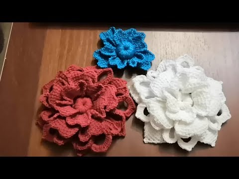 Видео: Объёмный цветок крючком, видео: Crochet flower pattern.