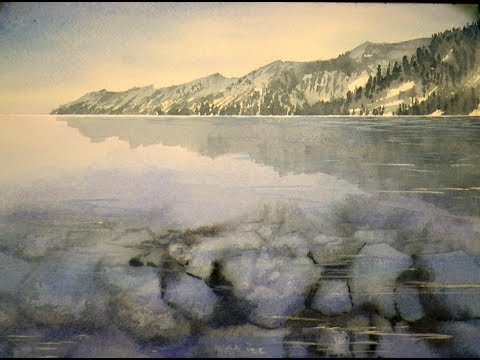Видео: Лесистые горы, Подводные камни акварелью. Mountains,, underwater stones in watercolour