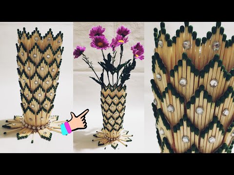 Видео: Ваза из спичек. Поделки. Flowers vase. From matches. Easy craft. DIY