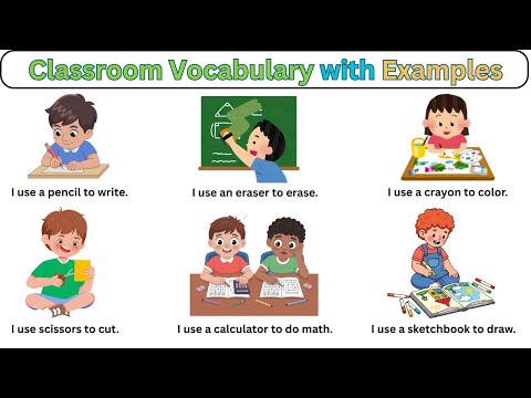 Видео: Говорите по-английски с детьми | Школьные принадлежности: словарный запас и слова для занятий | В...